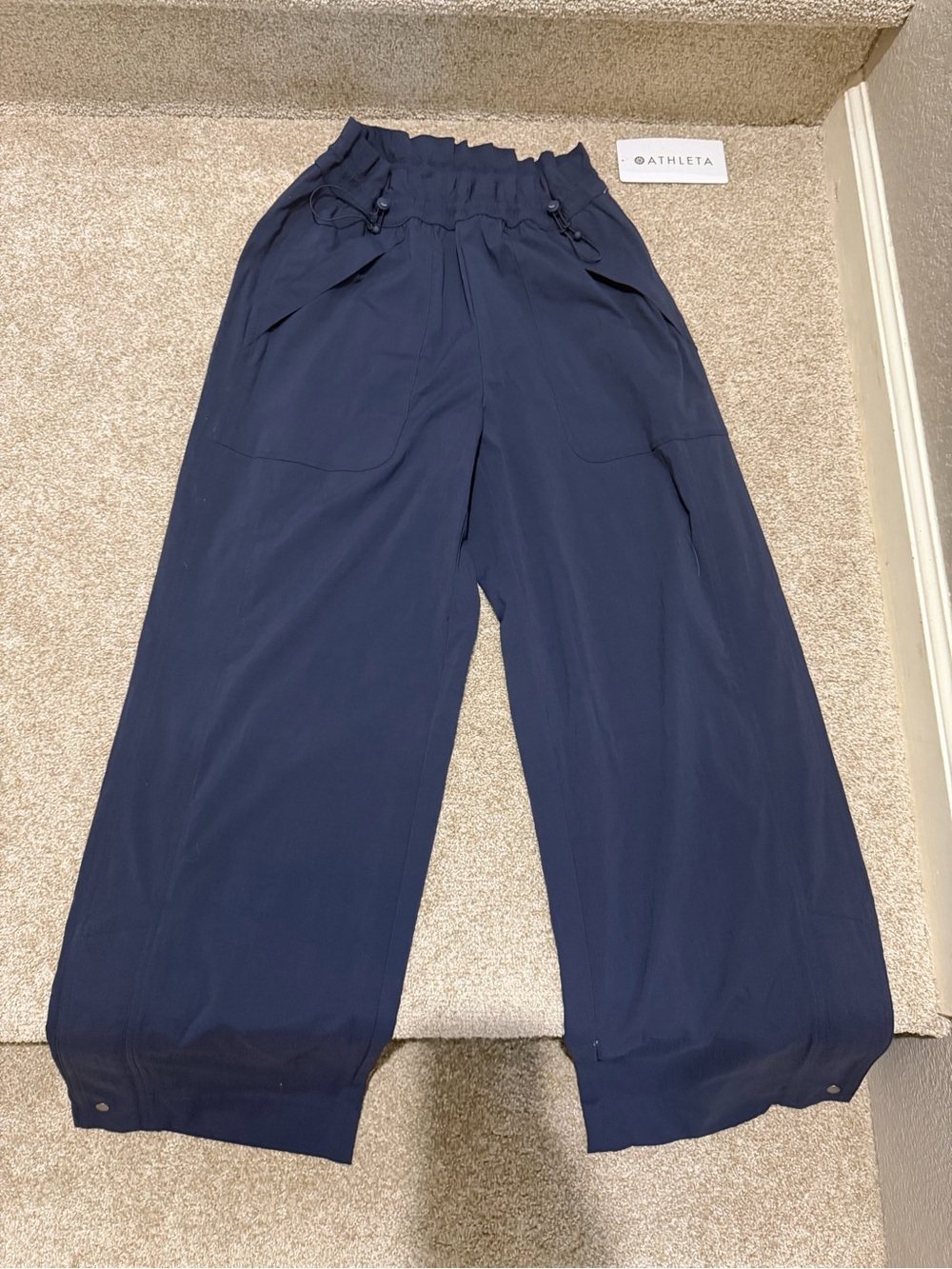 Athleta Navy High-Rise Wide-Leg Trekkie Pants